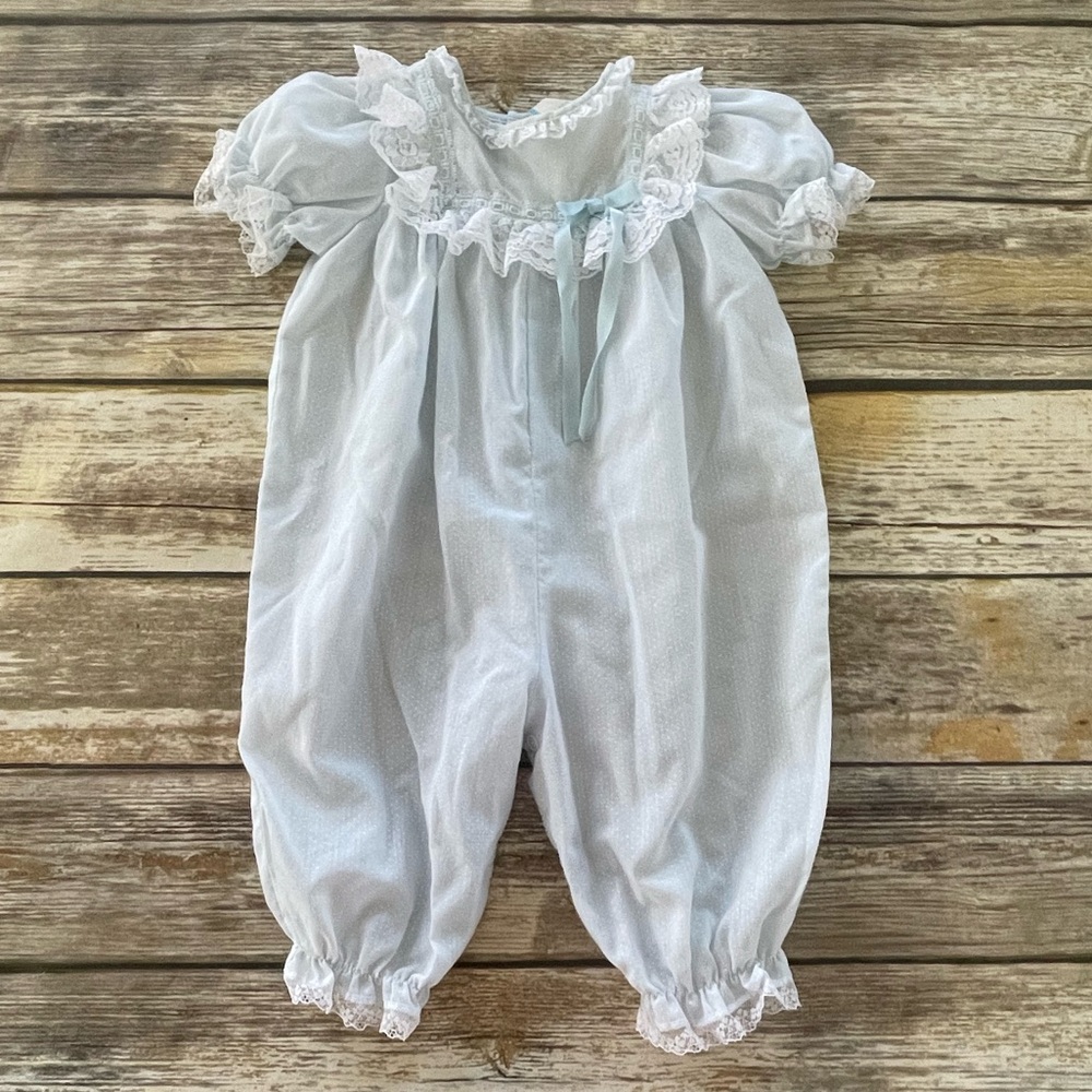 Soft Baby Blue Vintage One Piece Bows and Ruffle Details